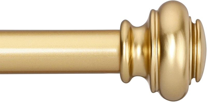 SIMEWIN Heavy Duty Curtain Rods for Windows 28 to 48 Inches, 1 Inch Gold Curtain Rod for Bedroom, Living Room, Patio, Kitchen, Adjustable Curtains Rods with Classic Finials, Gold Finishing - Image 1